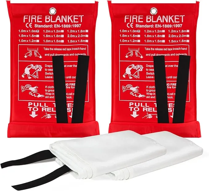 Aleric Emergency Fire Blanket for Home and Kitchen, 2 Pack Fire Suppression Blanket, Fire Extinguisher Blanket, Flame Retardant Blankets Fiberglass Fire Blankets for House Camping