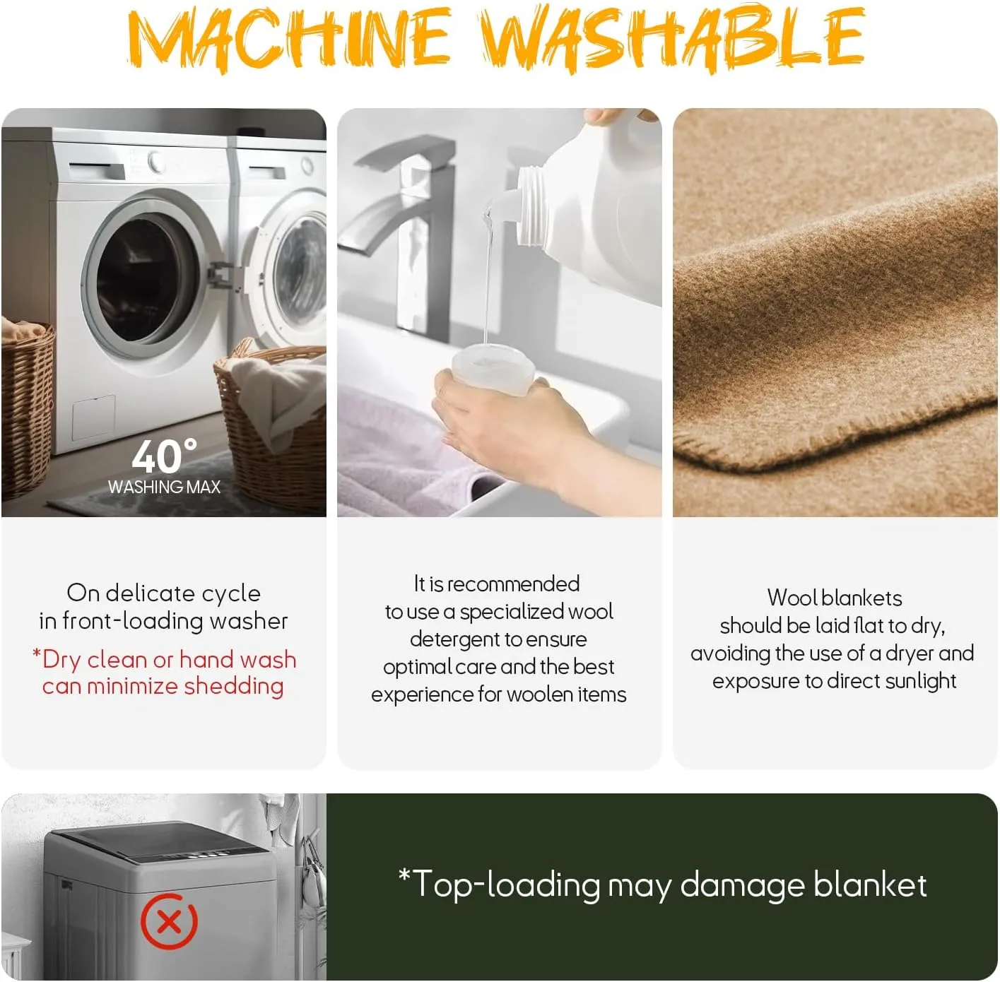 All-Season Merino Wool Camping Blanket Machine Washable Great for Outdoors, Picnics, Car Travel, Survival, Emergency, Large Size 62''x 86'', Leightweight 3.66lb,72% Merino, Camel