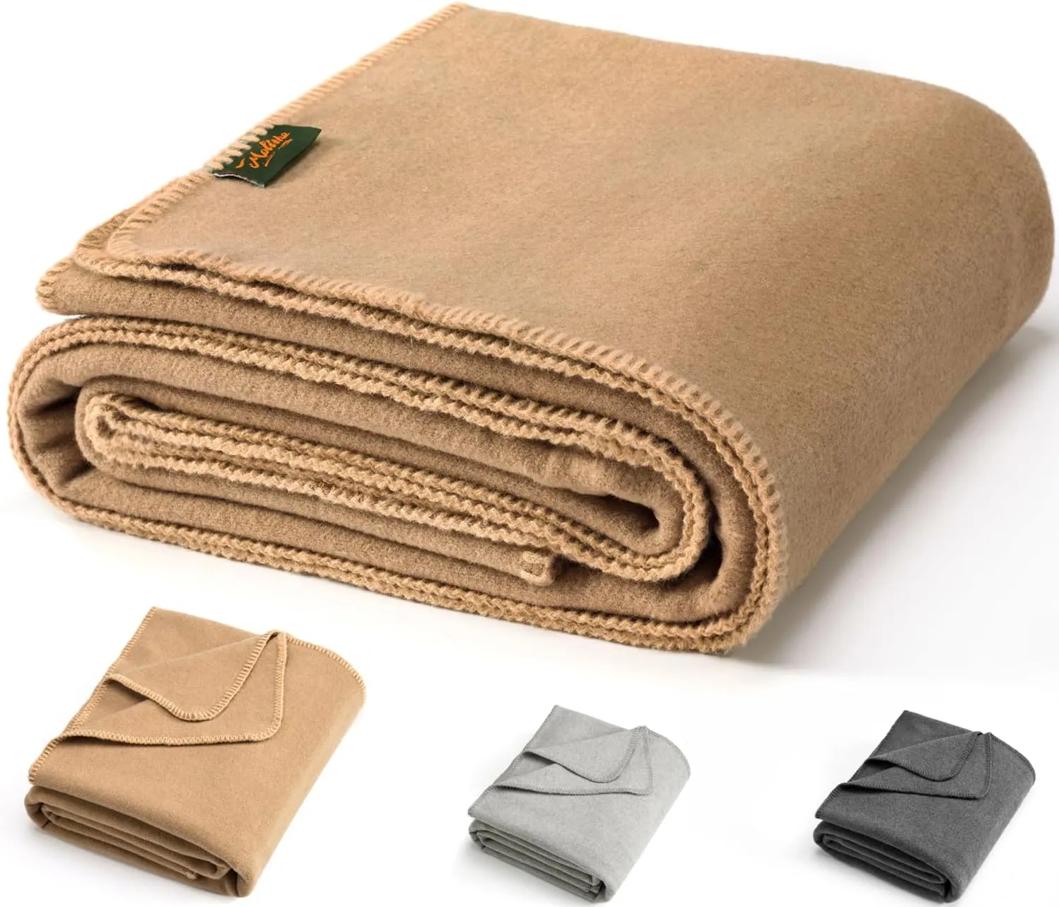 All-Season Merino Wool Camping Blanket Machine Washable Great for Outdoors, Picnics, Car Travel, Survival, Emergency, Large Size 62''x 86'', Leightweight 3.66lb,72% Merino, Camel