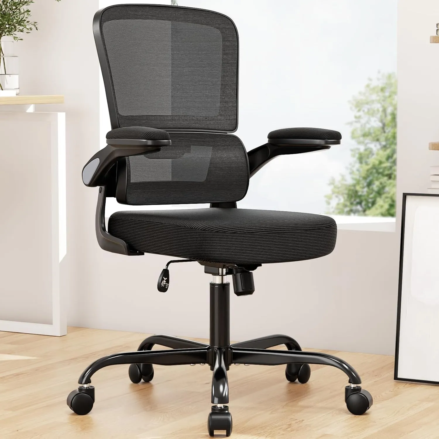 Alolo Office Chair,450LBS Ergonomic Desk Chair with Comfy Lumbar Support,High Back Mesh Computer Chair with Flip-up Armrests,Rolling Swivel Executive Chair for Office and Home,Black