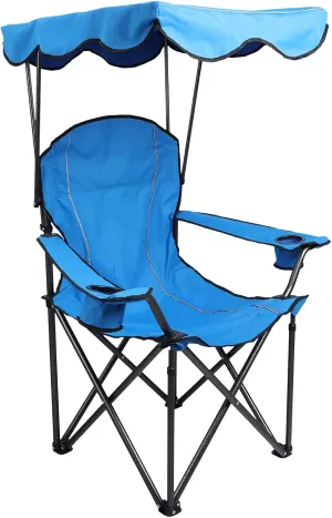 ALPHA CAMP Camp Chair with Shade Canopy Folding Camping Recliner Chair with Carry Bag for Outdoor Camping Hiking Beach, Heavy Duty 330 LBS, Light Blue