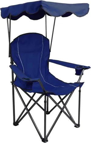 ALPHA CAMP Camp Chair with Shade Canopy Folding Camping Recliner Chair with Carry Bag for Outdoor Camping Hiking Beach, Heavy Duty 330 LBS, Navy