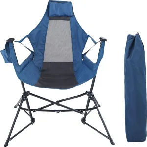 ALPHA CAMP Portable Hammock Camping Chair Oversized Folding Rocking Chair with Headrest and Cup Holder for Travel, Picnic, Patio, Fishing, Supports 300lbs