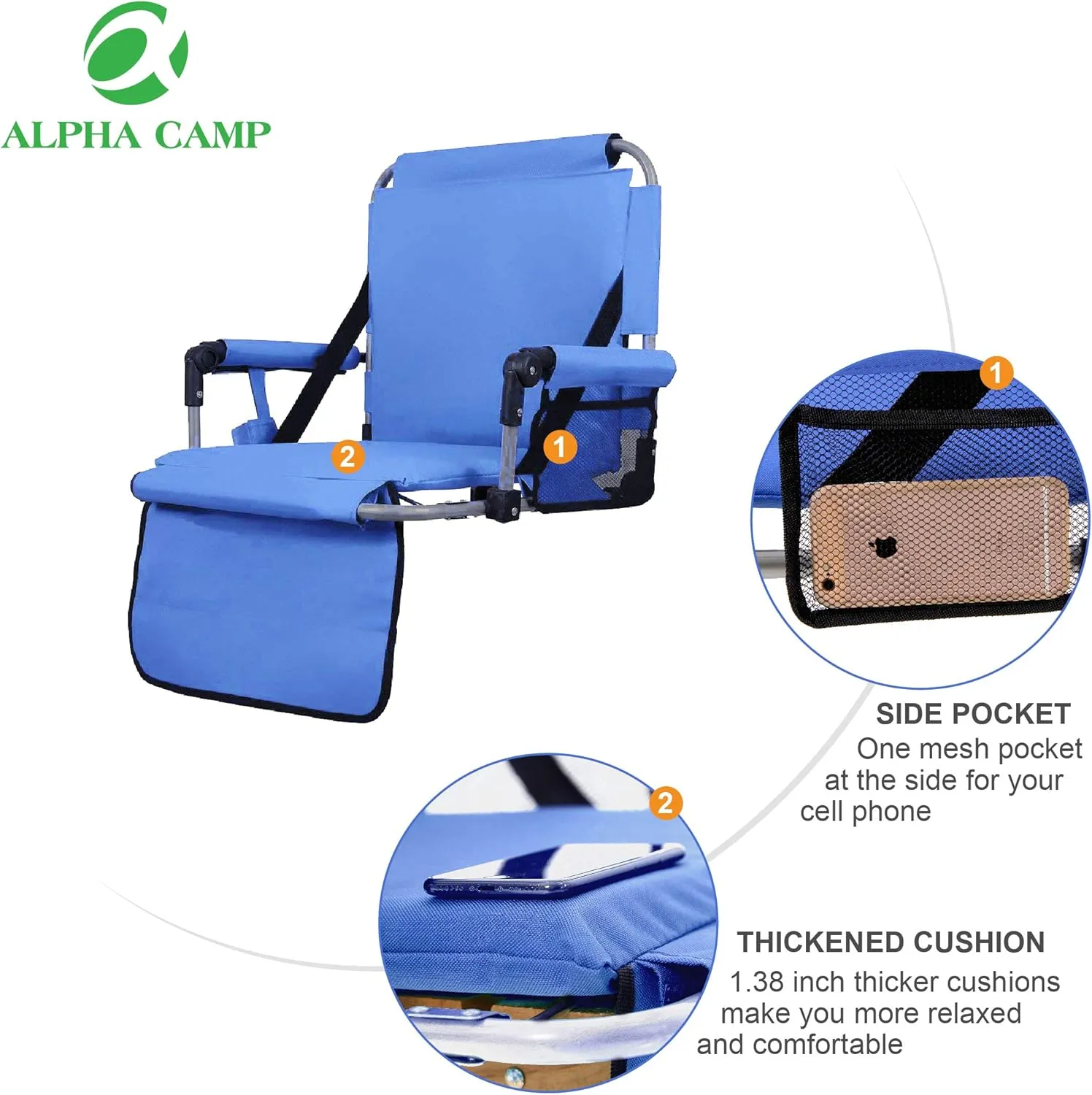 ALPHA CAMP Stadium Seat Padded Chair for Bleachers with Back& Arm Rest