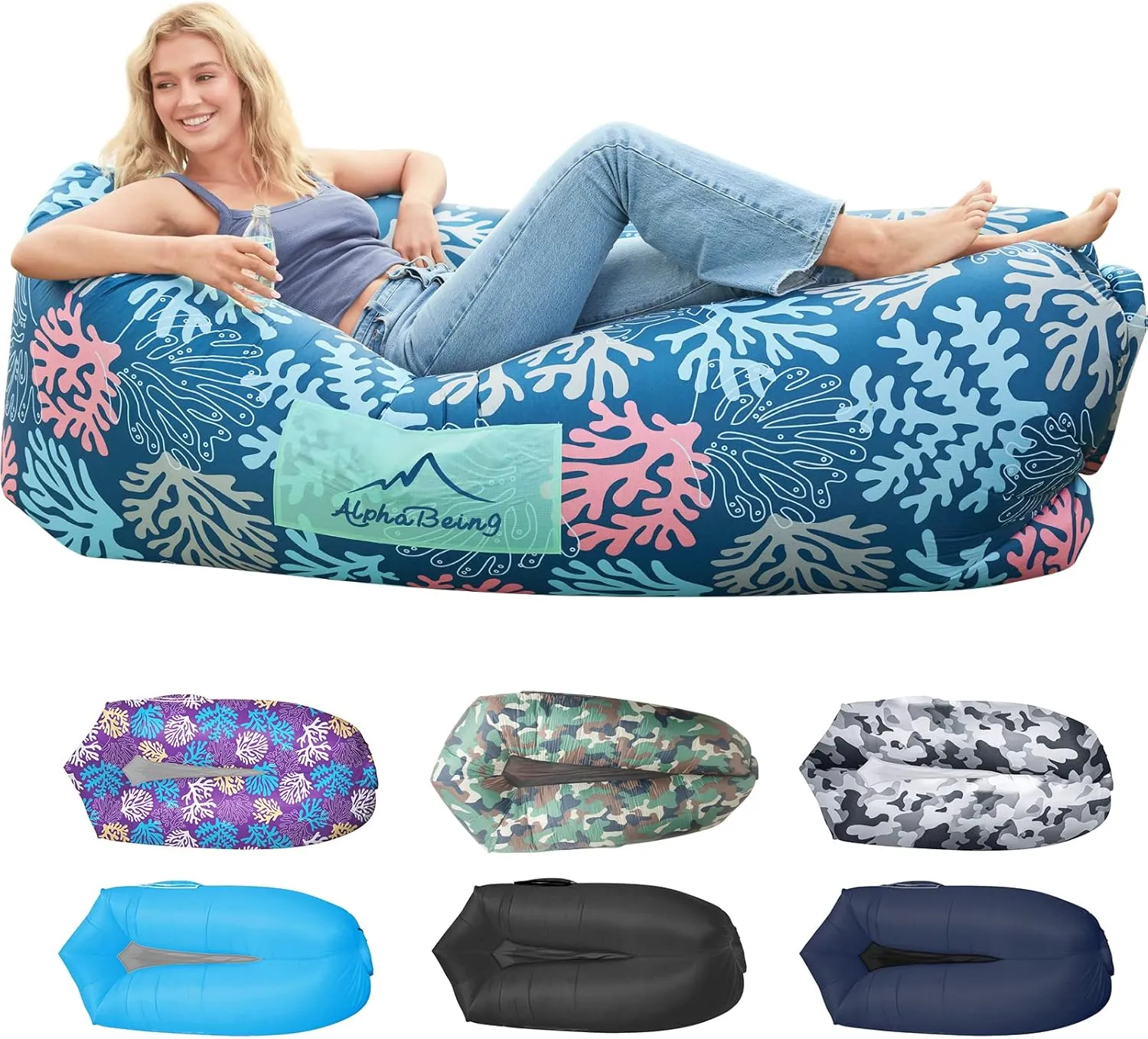 AlphaBeing Inflatable Lounger Air Sofa, Portable Inflatable Couch Mesh Hollow Air Hammock Anti Leakage Air Chair for Outdoor Camping Beach Traveling