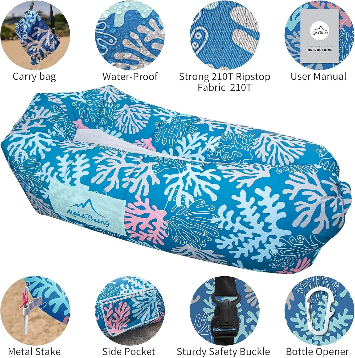 AlphaBeing Inflatable Lounger Air Sofa, Portable Inflatable Couch Mesh Hollow Air Hammock Anti Leakage Air Chair for Outdoor Camping Beach Traveling