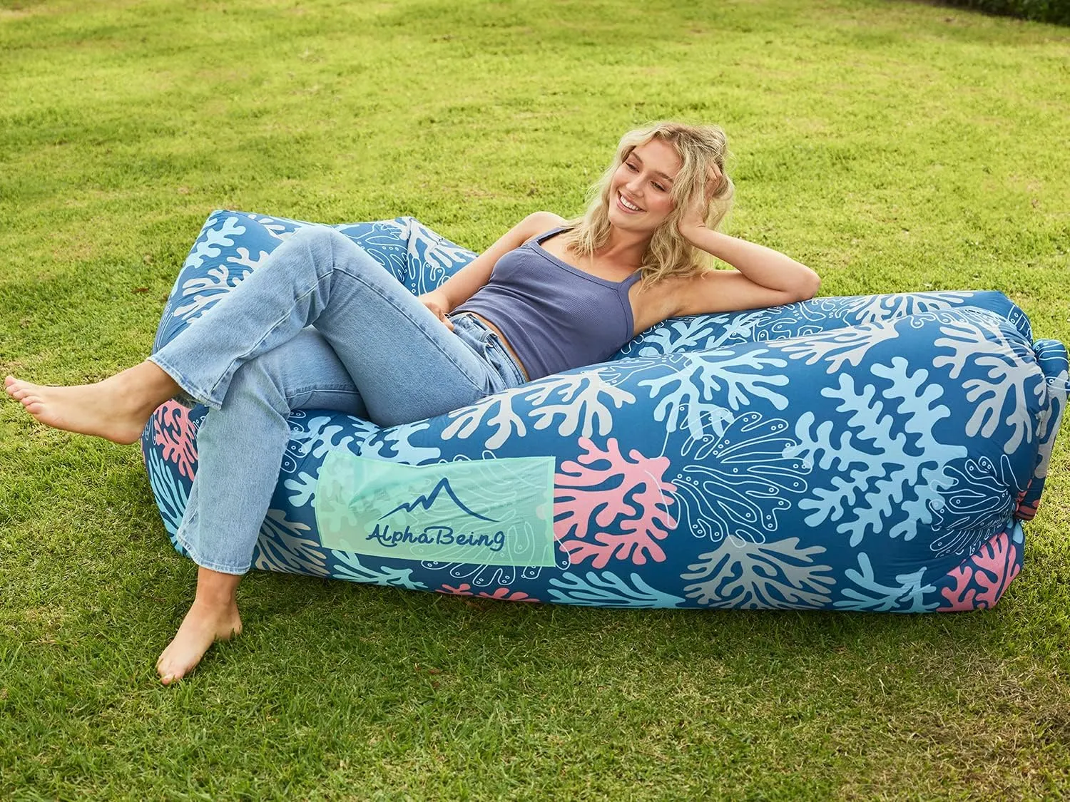 AlphaBeing Inflatable Lounger Air Sofa, Portable Inflatable Couch Mesh Hollow Air Hammock Anti Leakage Air Chair for Outdoor Camping Beach Traveling