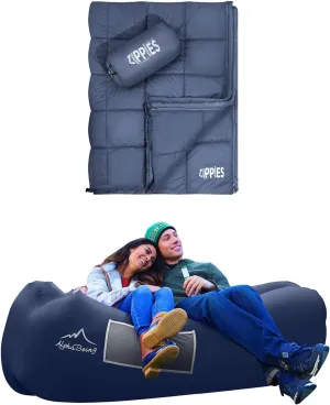 AlphaBeing Inflatable Lounger NAVY and ZIPPIES 3M Thinsulate Insulation Puffy Camping Blankets
