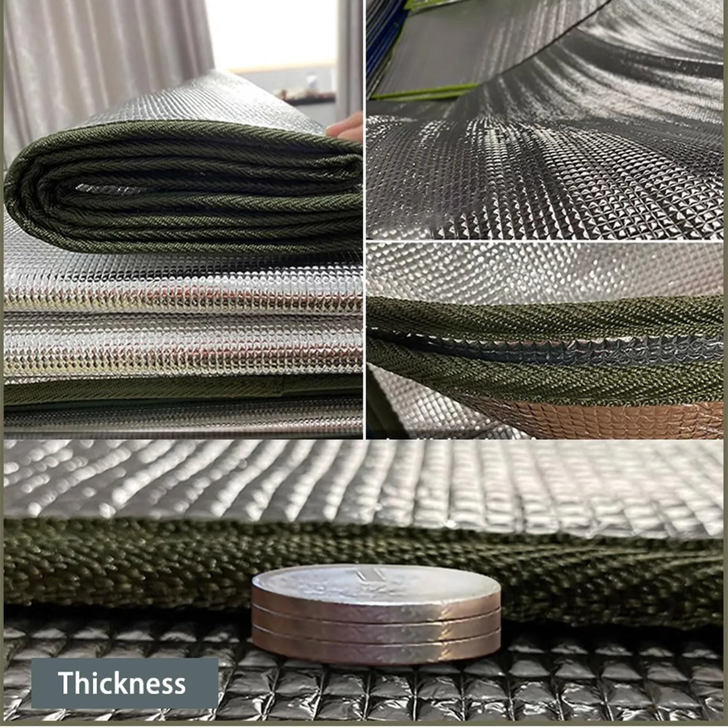 Aluminium Foil Sleeping Mat Foam Mats 7mm Thick Outdoor Double-Sided Moisture-Proof Foldable Tent Floor Mat Heat Insulating Blanket Thermal Camping Ultralight Silver