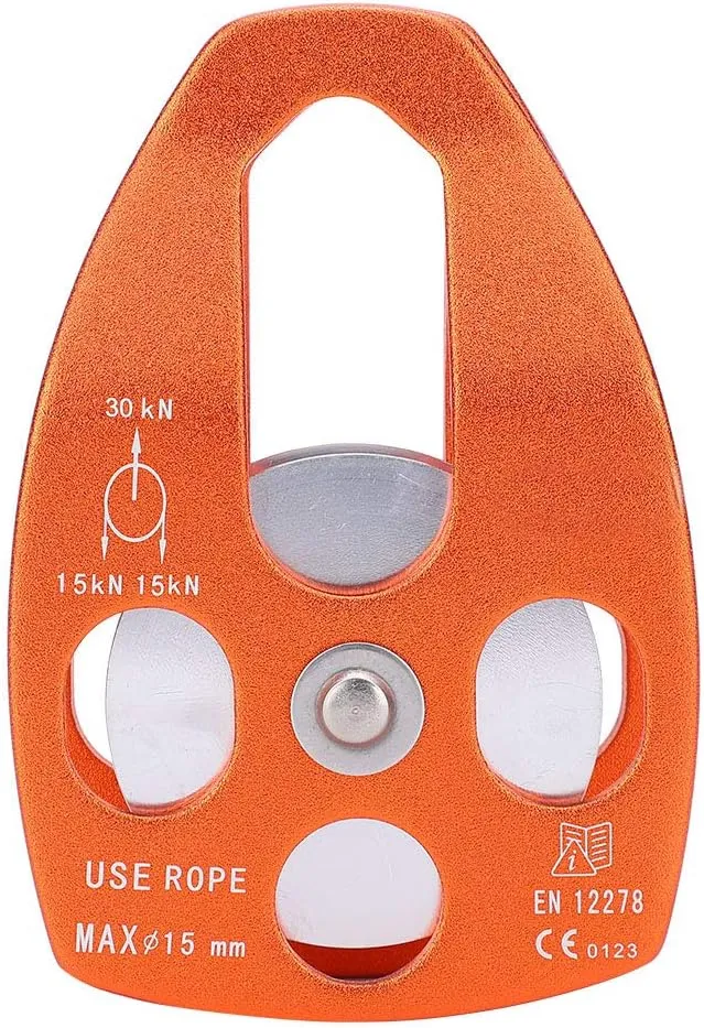 Alvinlite Climbing Pulley, 30KN Fixed Aluminum Side Plate Rope Pulleys Orange Single Sliding Side Plate for Climbing Aloft Work