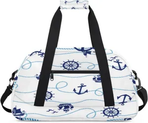 Anchor Sailboat Gym Duffel Bag for Men Women Nautical Patterns Sports Tote Bag with Adjustable Shoulder Strap for Dance Gymnastics Traveling Outdoor Camping Overnight Stay