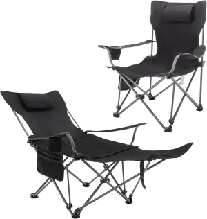 Andeworld Reclining Camping Chair Set of 2 with Removable Footrest,Portable Adjustable Folding Camping Lounge Chair with Headrest Cup Holder Storage Bag for Fishing,Camp,Picnics,Beach,Lawn,Black