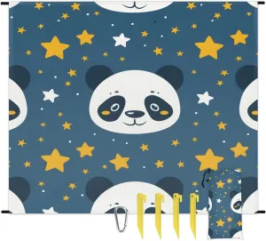 Animal Panda Beach Blanket, Sandproof Beach Mat, 68 x 59 Waterproof Quick Drying Sand Free Mat with 4 x Ground Spikes for Outdoor Travel Camping Hiking, Cute Panda