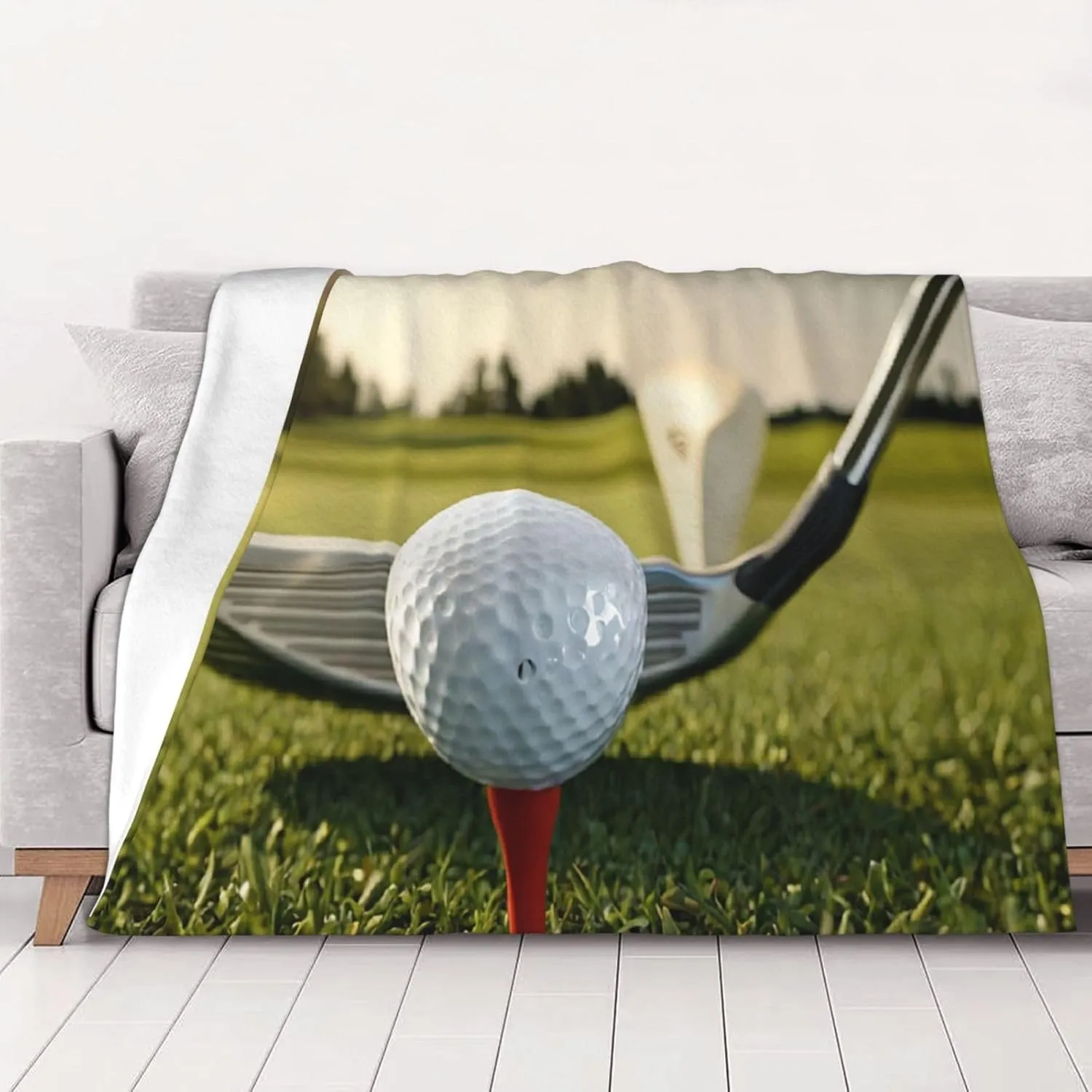 Anti-Pill Flannel Blanket 60x50 Inch, Golf Ball Print Blankets, Lightweight Luxury Throw Blanket for Bed, Sofa, Camping, Ultra-Soft Compact Travel Blanket Gift Set