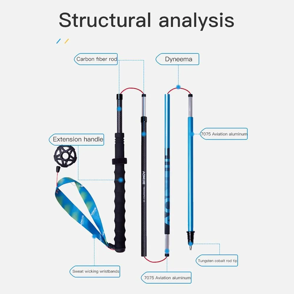 AONIJIE 2Pcs Collapsible Hiking Poles for Men and Women - Lightweight Carbon Fiber Aluminum Folding Trekking Poles for Hiking Durable Walking Sticks with Extra-Long Foam Handle