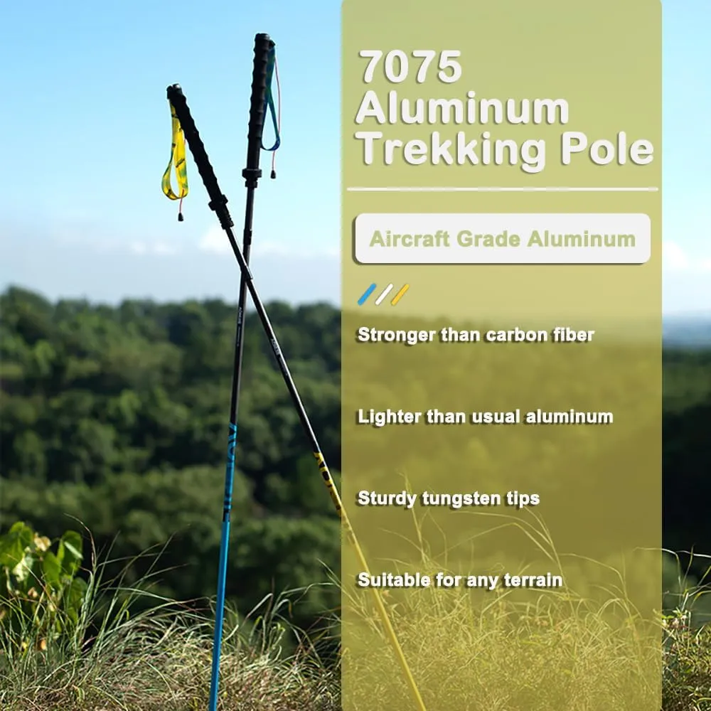 AONIJIE 2Pcs Collapsible Hiking Poles for Men and Women - Lightweight Carbon Fiber Aluminum Folding Trekking Poles for Hiking Durable Walking Sticks with Extra-Long Foam Handle