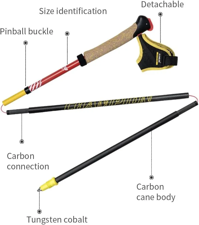 AONIJIE Lightweight 2 pcs Folding Carbon Fiber Trekking Poles with Quick Lock System - Ideal for Hiking, Camping, and Adventures