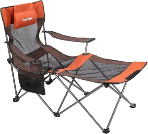 apollo walker Camping Chairs for Adults - 6 Legged Beach Chair with Foot Rest, Breathable Mesh, Adjustable 90° - 135° Reclining Lounge Chair Outdoor, Folding Chairs for Outside with Detachable Pillow