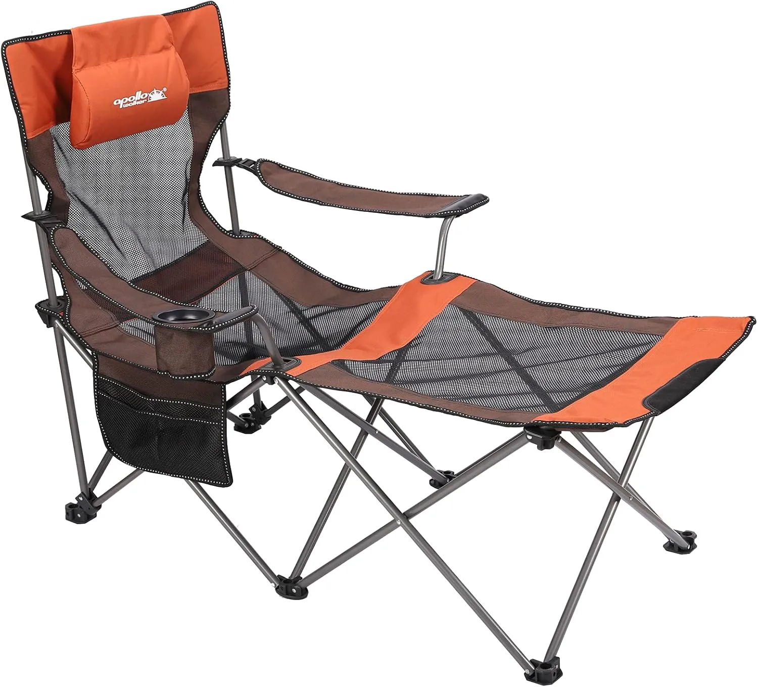 apollo walker Camping Chairs for Adults - 6 Legged Beach Chair with Foot Rest, Breathable Mesh, Adjustable 90° - 135° Reclining Lounge Chair Outdoor, Folding Chairs for Outside with Detachable Pillow