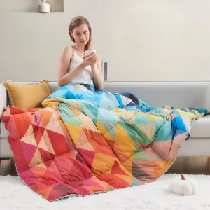 APSMILE Mosaic Print Down Throw Blanket | Indoor/Outdoor Extra Fluffy & Warm Packable Down Feather Fibers Blanket with Snap Buttons for Bed, Couch, Sofa, Travel, Camping, 50x70 Inches