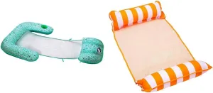 Aqua Mosaic 3-in-1 Lounge Chair Pool Float Bundle with 4-in-1 Monterey Hammock Inflatable Float