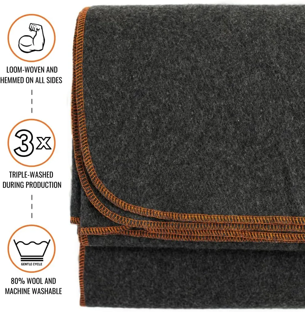Arcturus Military Wool Blanket - Warm, Thick, Washable - Great for Outdoors, Camping, Stadium Blanket, Picnics, Travel - Car & Bushcraft Survival Kits, Large 64in x 88in 4.5 lb