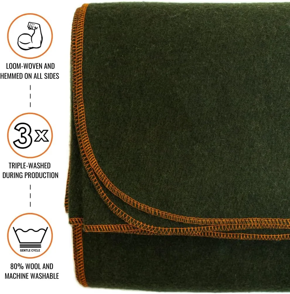 Arcturus Military Wool Blanket - Warm, Thick, Washable - Great for Outdoors, Camping, Stadium Blanket, Picnics, Travel - Car & Bushcraft Survival Kits, Large 64in x 88in 4.5 lb