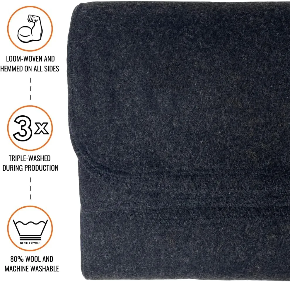 Arcturus Military Wool Blanket - Warm, Thick, Washable - Great for Outdoors, Camping, Stadium Blanket, Picnics, Travel - Car & Bushcraft Survival Kits, Large 64in x 88in 4.5 lb
