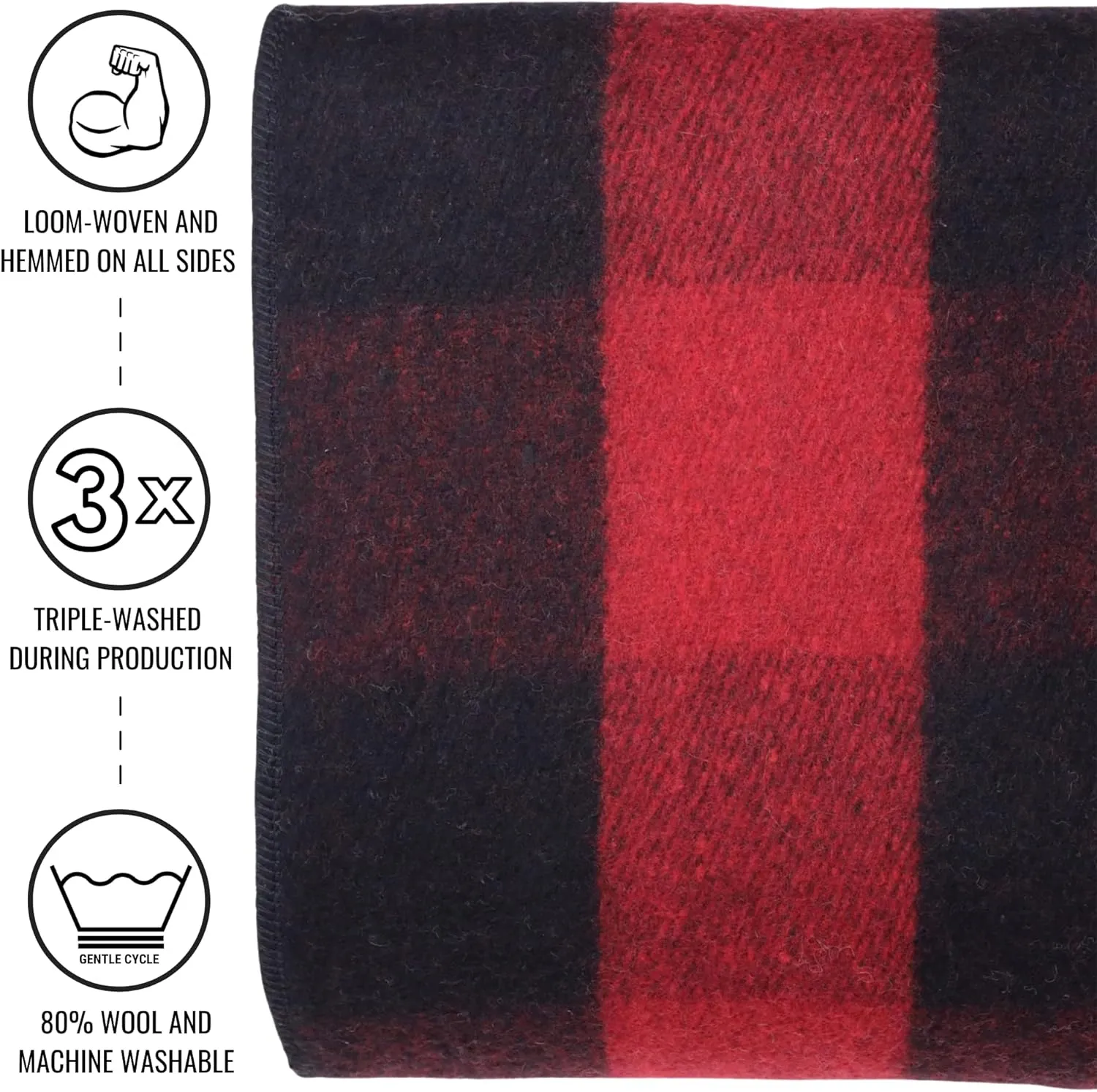 Arcturus Plaid Wool Blankets - 4.5lbs Warm, Heavy, Washable, Large | Great for Camping, Outdoors, Sporting Events, or Home