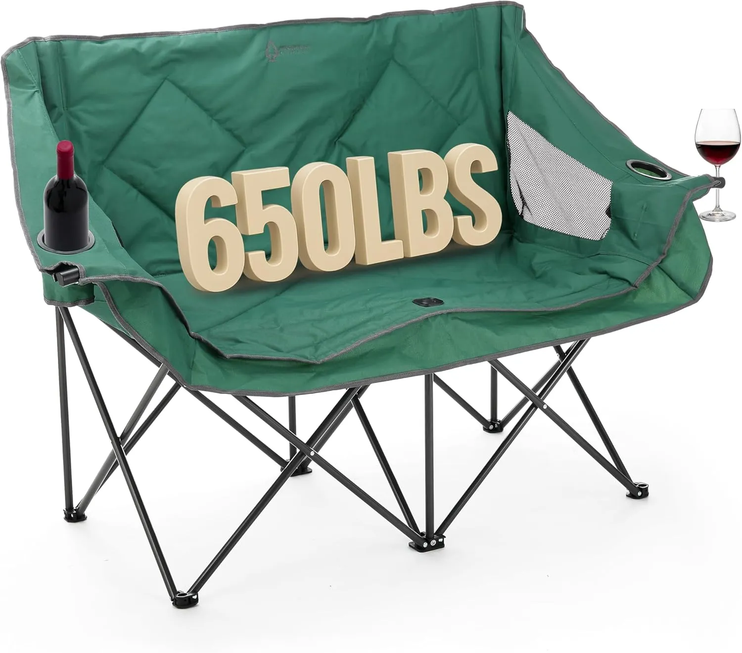 ARROWHEAD OUTDOOR Portable Folding Double Duo Camping Chair Loveseat w/ 2 Cup & Wine Glass Holder, Heavy-Duty Carrying Bag, Padded Seats & Armrests, Supports up to 650lbs, USA-Based Support