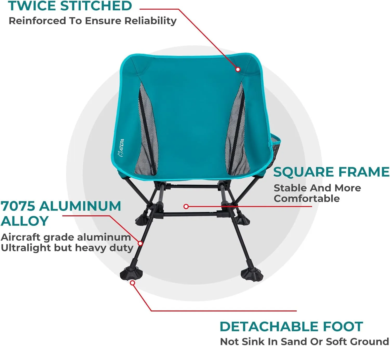 ATEPA Backpacking Chair, Ultralight Folding Portable Small Camping Chairs for Adults Compact Foldable Beach Seat with Anti-Sinking Feet & Aluminum Frame for Outdoor Hiking Travel Fishing