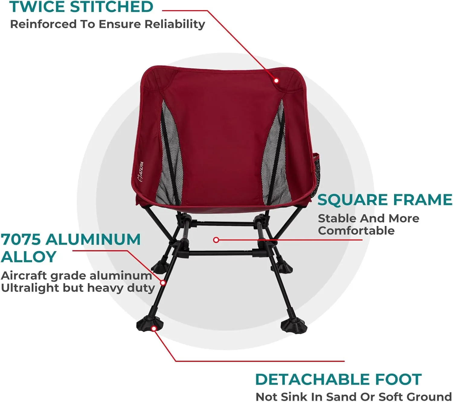 ATEPA Backpacking Chair, Ultralight Folding Portable Small Camping Chairs for Adults Compact Foldable Beach Seat with Anti-Sinking Feet & Aluminum Frame for Outdoor Hiking Travel Fishing