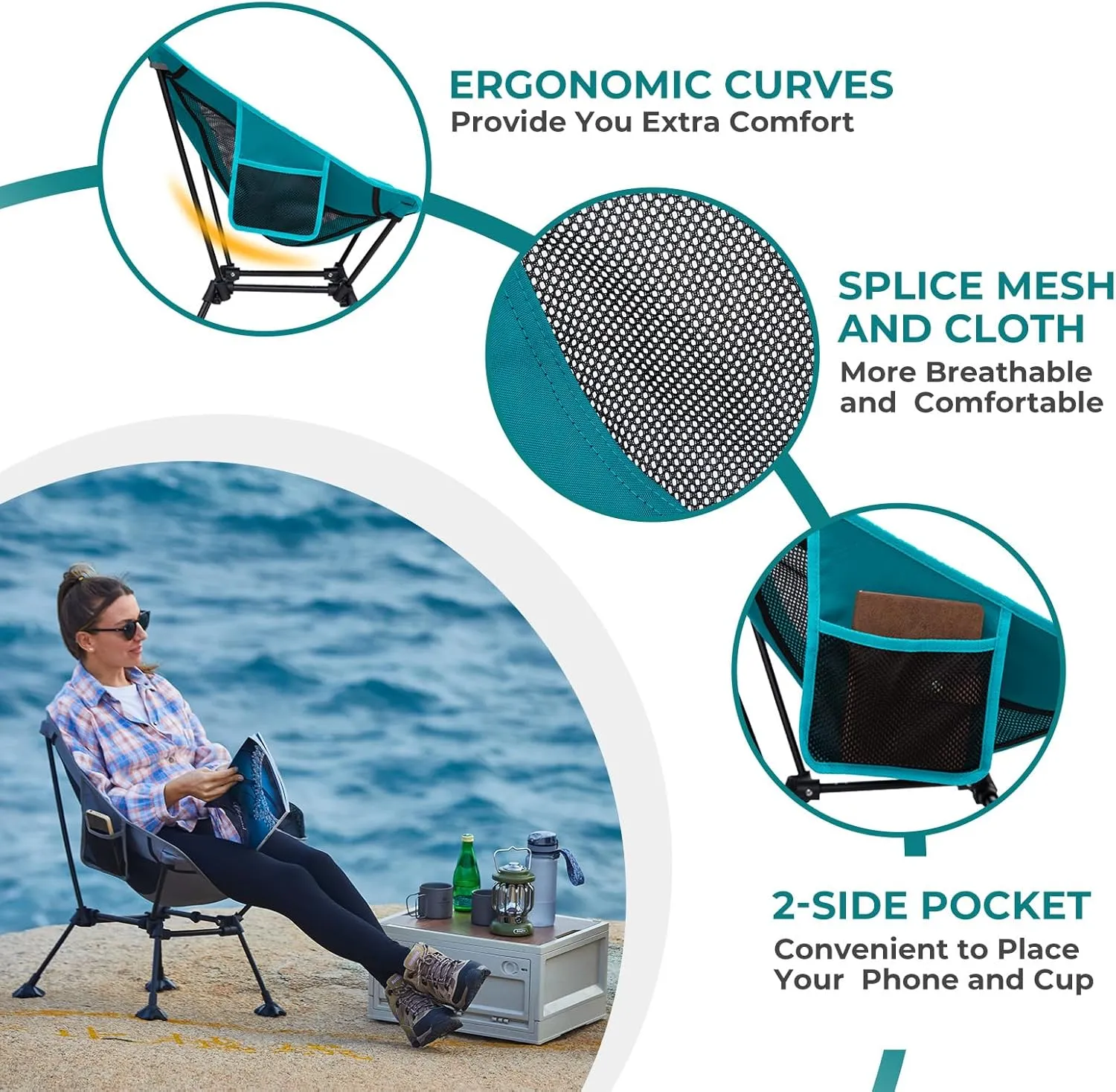 ATEPA Backpacking Chair, Ultralight Folding Portable Small Camping Chairs for Adults Compact Foldable Beach Seat with Anti-Sinking Feet & Aluminum Frame for Outdoor Hiking Travel Fishing