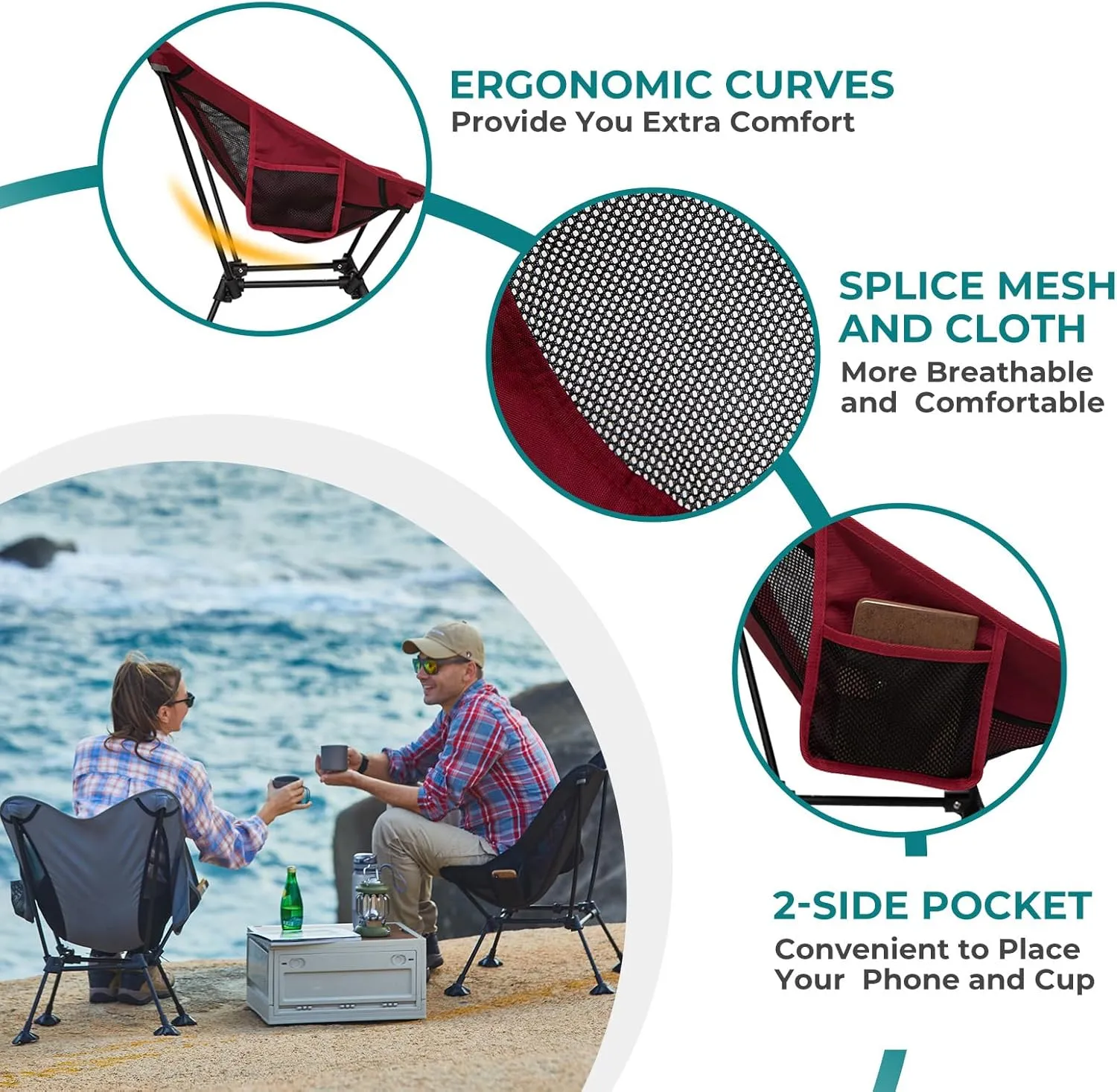 ATEPA Backpacking Chair, Ultralight Folding Portable Small Camping Chairs for Adults Compact Foldable Beach Seat with Anti-Sinking Feet & Aluminum Frame for Outdoor Hiking Travel Fishing