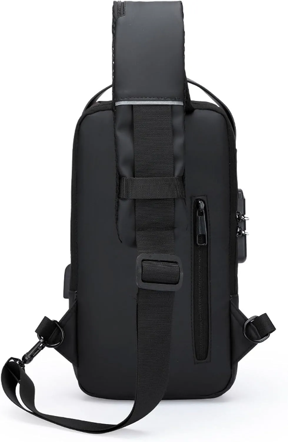 Auricz Sling Bag, 2025 New Carbon Fiber Streamline Anti-Theft Sling Bag with a Password Lock, USB Port Sport Chest Bag (Black)
