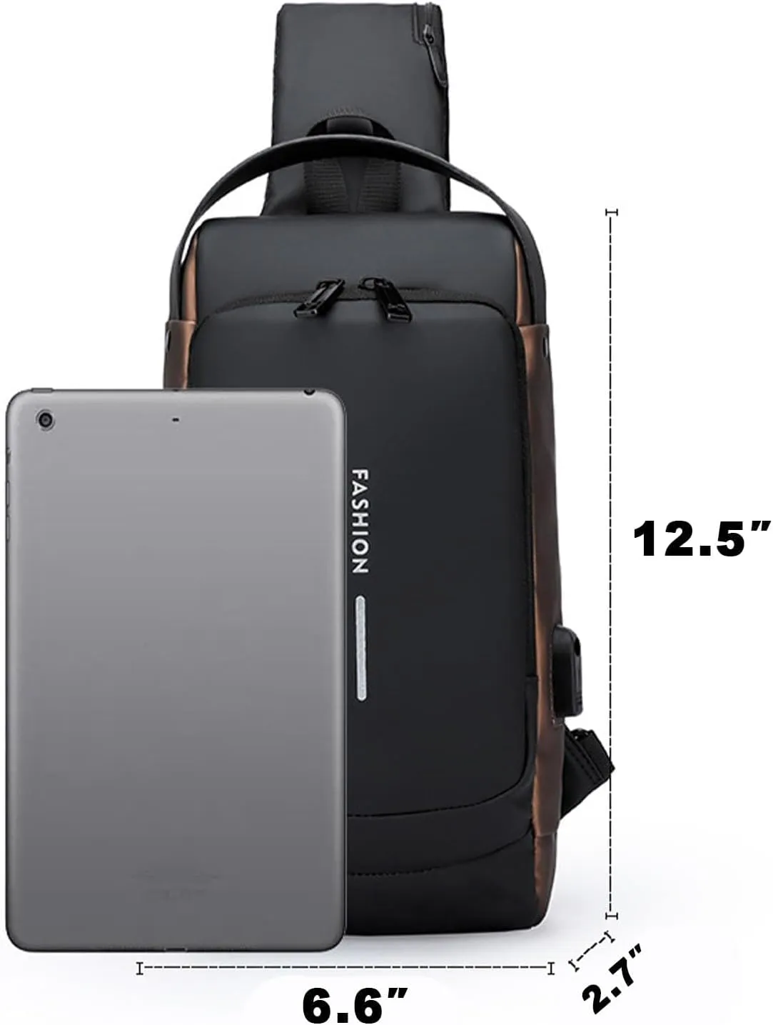 Auricz Sling Bag, 2025 New Carbon Fiber Streamline Anti-Theft Sling Bag with a Password Lock, USB Port Sport Chest Bag (Black)