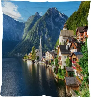 Austria Blankets Soft Lightweight Flannel Throw Blanket View from Height On Hallstatt Town Between The Mountains Austria Warm and Cozy Throws for Bedding,Couch,Sofa and Gift 60inx80in