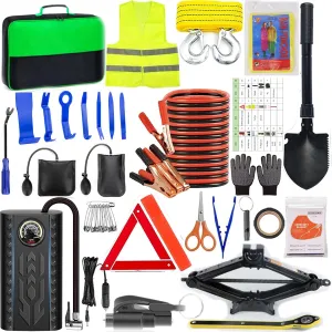 AUTODECO Car Emergency Roadside kit with Jumper Cables Air Wedge Bag Pump