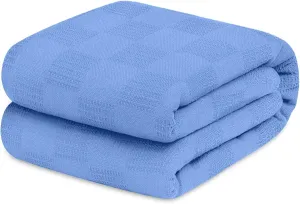 Avalon Bedding 100% Cotton King Size Thermal Blanket (108"x90") - Perfect Cotton Blanket for Layering Bed in Any Season - Blue