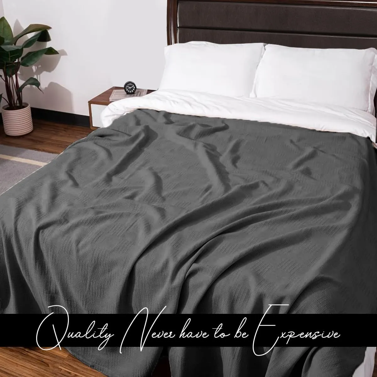 Avalon Bedding 100% Cotton King Size Thermal Blanket (108"x90") - Perfect Cotton Blanket for Layering Bed in Any Season - Grey
