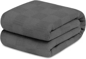 Avalon Bedding 100% Cotton King Size Thermal Blanket (108"x90") - Perfect Cotton Blanket for Layering Bed in Any Season - Grey
