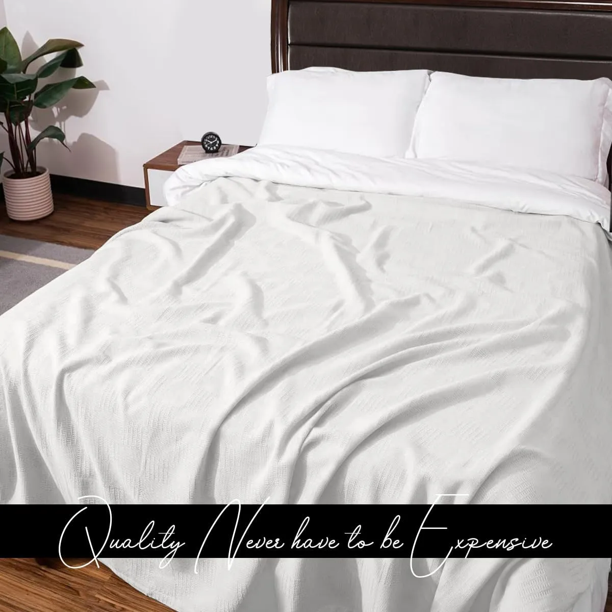 Avalon Bedding 100% Cotton King Size Thermal Blanket (108"x90") - Perfect Cotton Blanket for Layering Bed in Any Season - White