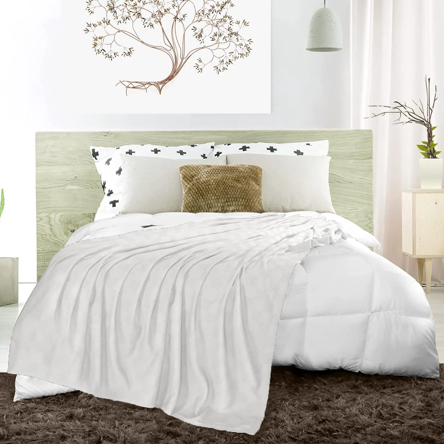 Avalon Bedding 100% Cotton King Size Thermal Blanket (108"x90") - Perfect Cotton Blanket for Layering Bed in Any Season - White