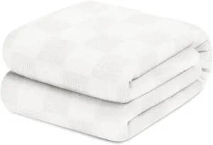 Avalon Bedding 100% Cotton King Size Thermal Blanket (108"x90") - Perfect Cotton Blanket for Layering Bed in Any Season - White
