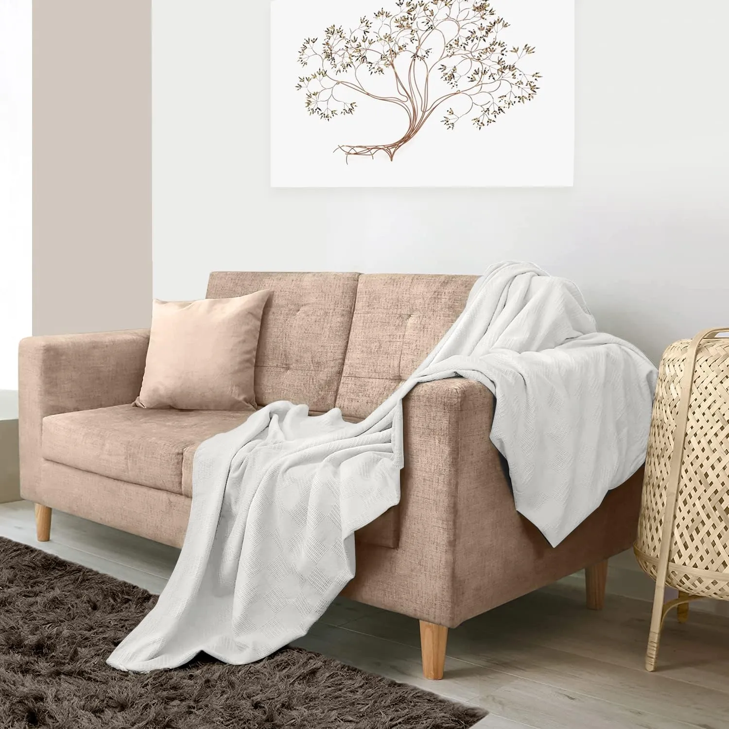 Avalon Bedding 100% Cotton King Size Thermal Blanket (108"x90") - Perfect Cotton Blanket for Layering Bed in Any Season - White