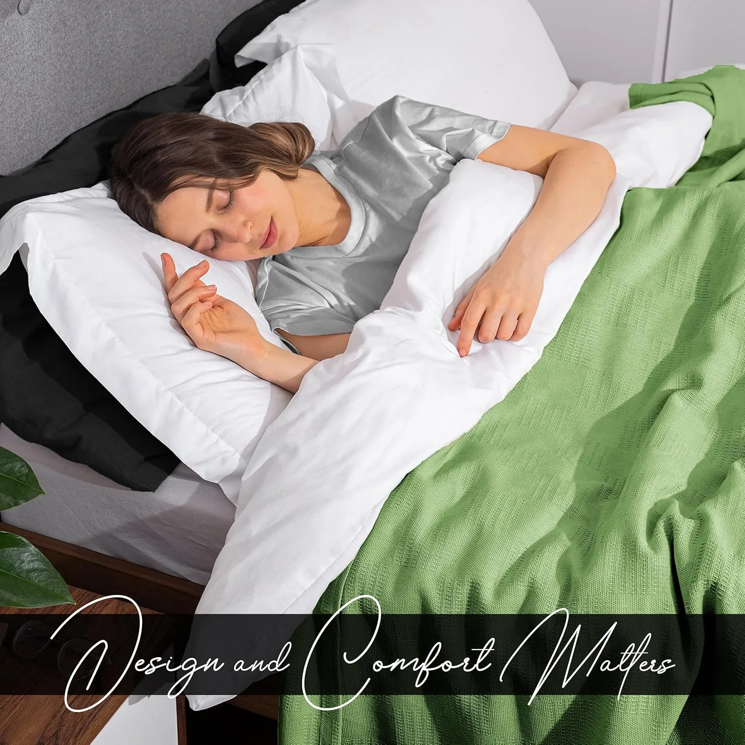 Avalon Bedding 100% Cotton King Size Thermal Blanket (108"x90") - Perfect Layering Blanket for Any Season - Green