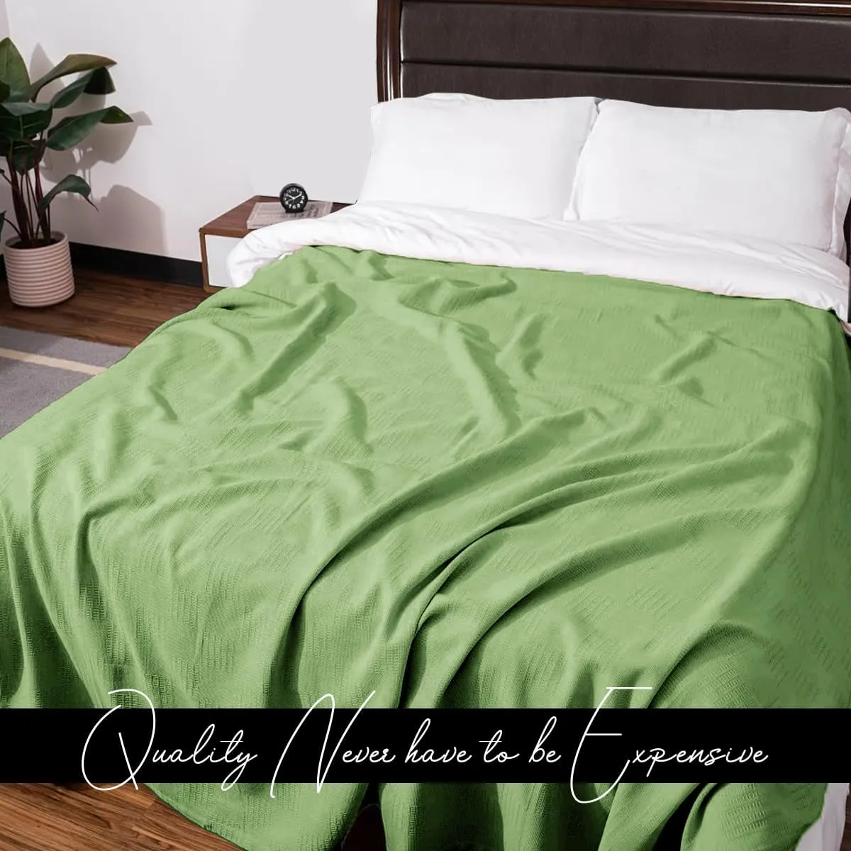 Avalon Bedding 100% Cotton King Size Thermal Blanket (108"x90") - Perfect Layering Blanket for Any Season - Green