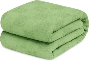 Avalon Bedding 100% Cotton King Size Thermal Blanket (108"x90") - Perfect Layering Blanket for Any Season - Green