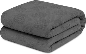 Avalon Bedding 100% Cotton Queen Size Thermal Blanket (90"x90") - Perfect Cotton Blanket for Layering Bed in Any Season - Grey
