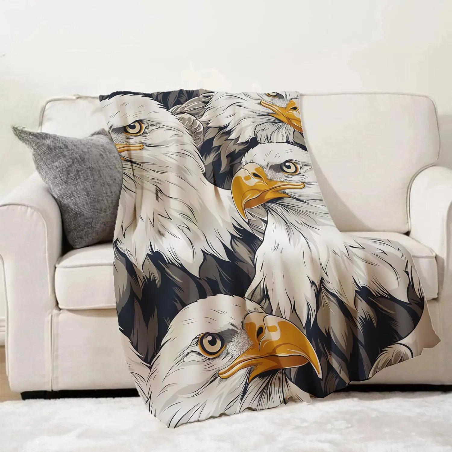 Bald Eagle Blanket, Patriotic-Themed Fleece Throw with Majestic Eagle Design, Soft Cozy Lightweight Blanket, for Men Nature and Wildlife Enthusiasts, 50x60 in,Decor